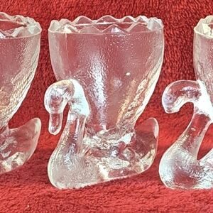 Vintage Textured Clear Glass Bird Motif Egg Cups/Toothpick Holders. 4 Pieces